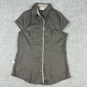 Y2k SHE Safari Womens Small Brown Cotton Short Sleeve Button Up Utility Shirt
